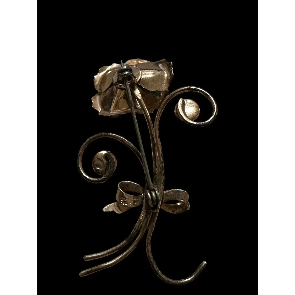 Vintage Gold Tone Flower Floral Brooch Blue Rhinestones Signed AVIL‎ STE